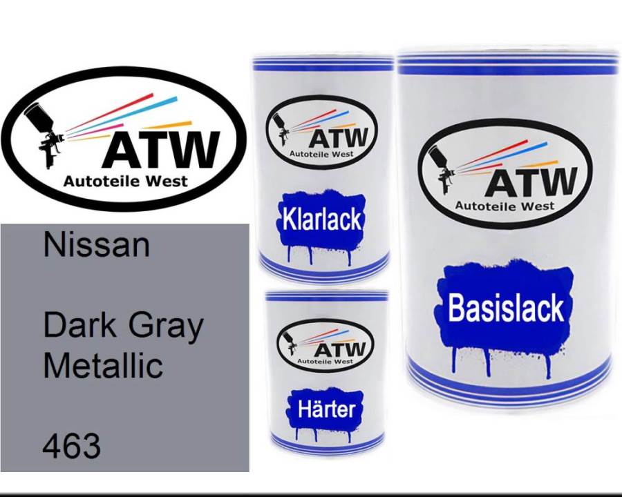 Nissan, Dark Gray Metallic, 463: 500ml Lackdose + 500ml Klarlack + 250ml Härter - Set, von ATW Autoteile West.